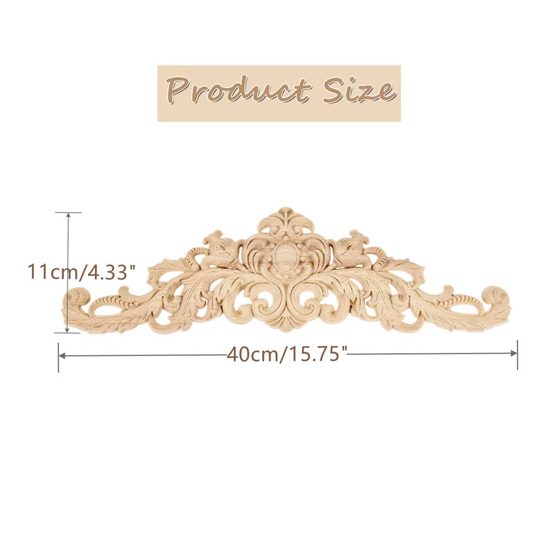 MUXSAM Long Wood Carved Appliques Onlays, 1-Pack Unpainted Decorative Corner Carving Decals Set for Wall Door Cabinet Mirror Closet Wardrobe Dresser Mantel Staircase DIY Project, 40x11cm/15.75"x4.33" - Image 2